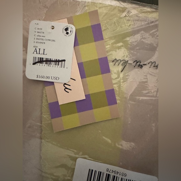 Free People x Ri Ri Ku Pastel Cowgirl Sherpa Plaid Throw Blanket Purple/Green - Picture 3 of 3